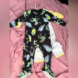 Kids Black Dino-Print One-Piece Footed Pajamas
